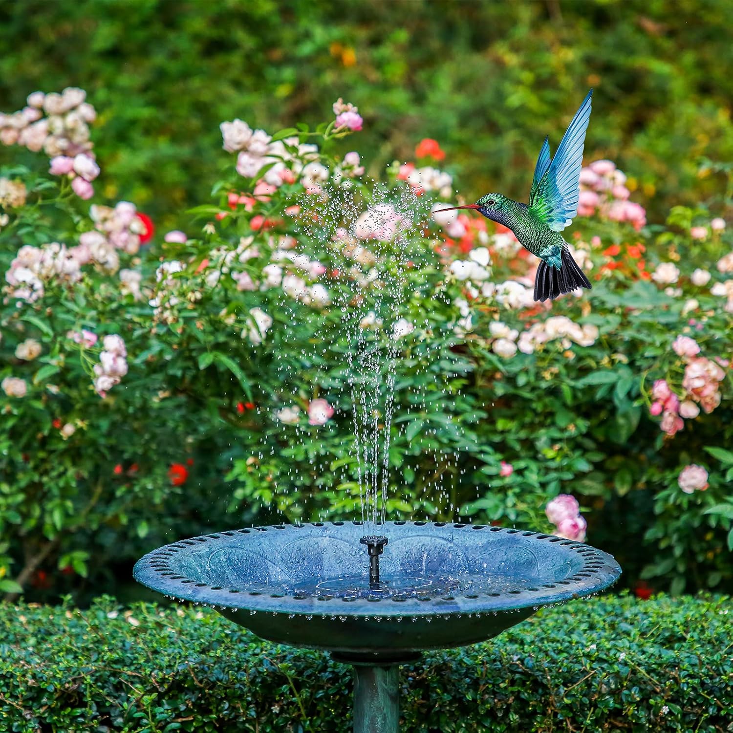AISITIN Solarbrunnen für Draussen, 2,5W Solar Springbrunnen für Vogeltränke | Solar Springbrunnen für Außen mit 6 Fontänenstile, Solar Schwimmender Fontäne Pumpe mit 4 Stützstange für Garten, Vogel-Bad